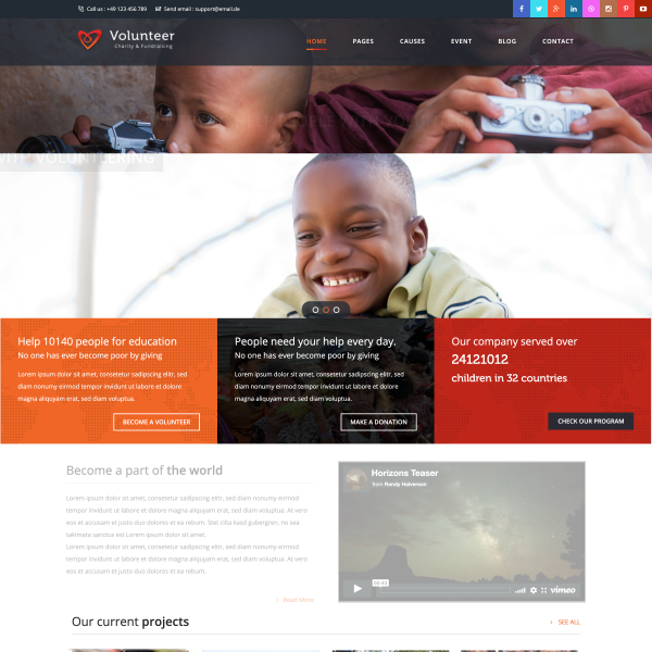 Volunteer Multipurpose HTML5 Donation Template Home Page Style One copy1